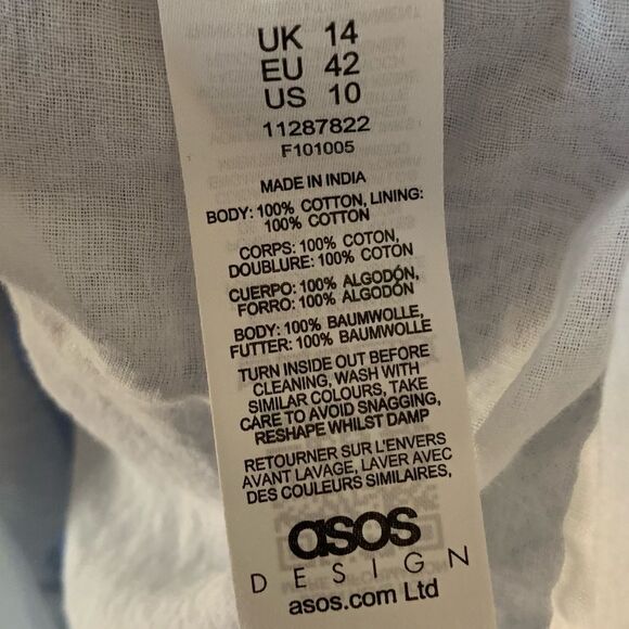 ASOS Tie Shoulder Striped Smocked Mini Sun Dress 100% Cotton Size 10 - Picture 11 of 11